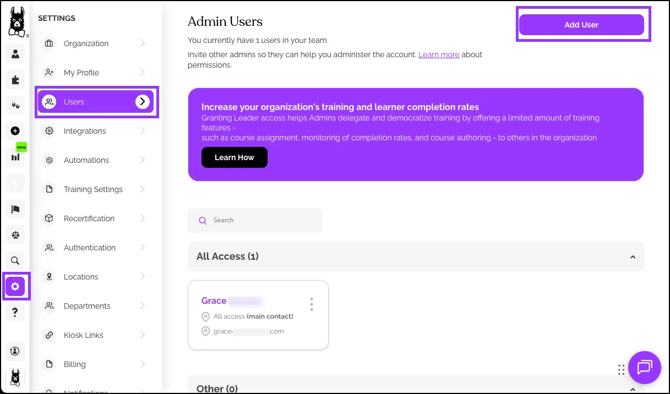 Settings > Users > Admin Users > Add User, Add Admin User, Add User