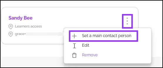 Set main contact person, Admin