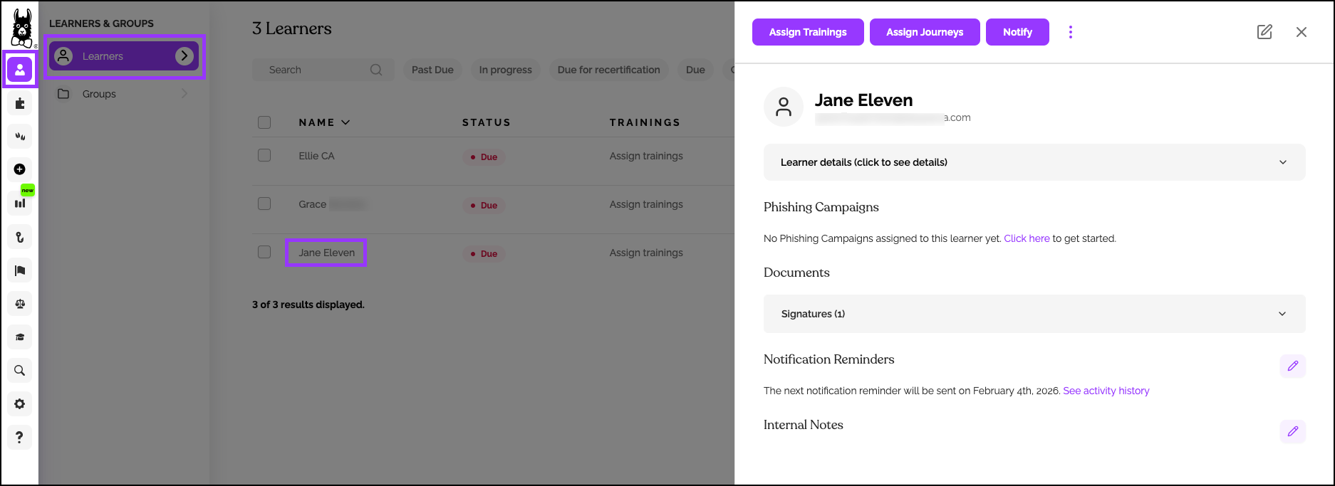 Learners, Learner Profile, access learner profile