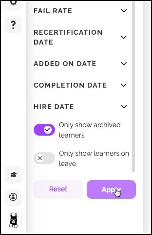 Only show active learners filter