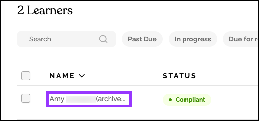 click archived learners name