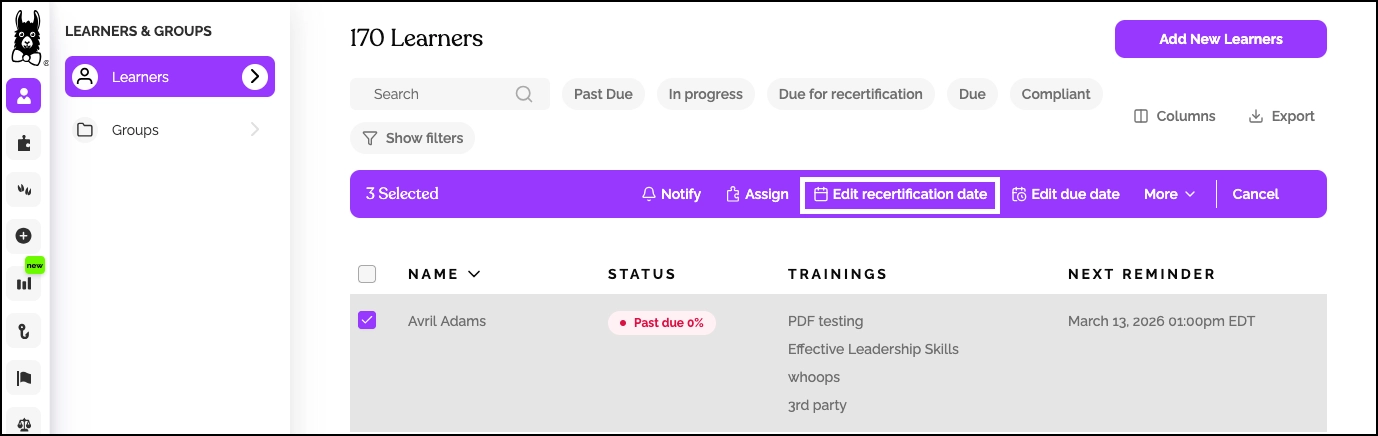 edit recertification date action bar menu